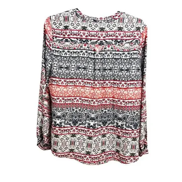 Zac & Rachel Womens Top Size Petite L white black salmon work wear metal tassel - Picture 2 of 16